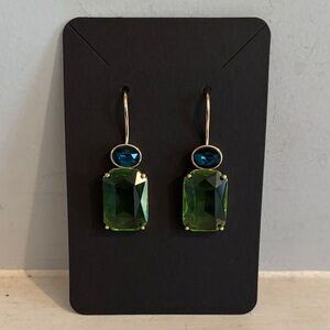 Elegant Gold Green and Blue Crystal Drop Earrings